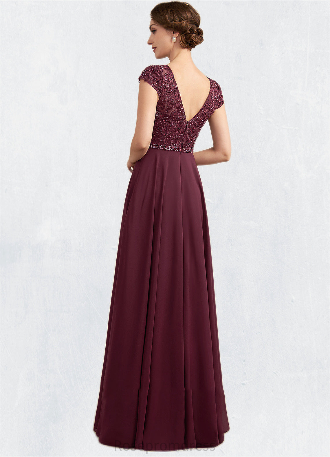 Heidi A-Line Scoop Neck Floor-Length Chiffon Lace Mother of the Bride Dress With Beading Sequins SRS126P0014863