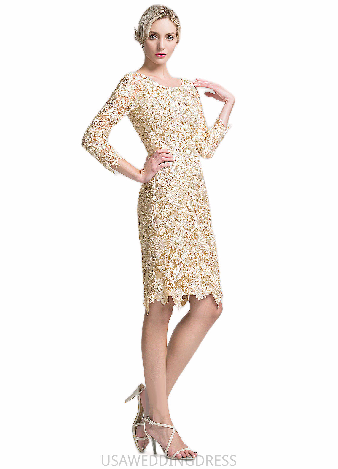 Bethany Sheath/Column Scoop Neck Knee-Length Lace Mother of the Bride Dress DS126P0014865
