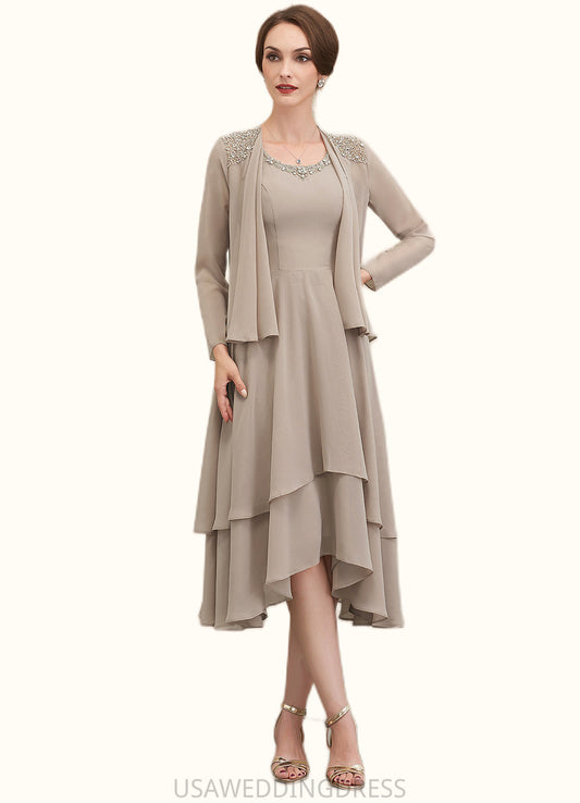 Sanaa A-Line Scoop Neck Asymmetrical Chiffon Mother of the Bride Dress With Beading Sequins DS126P0014866