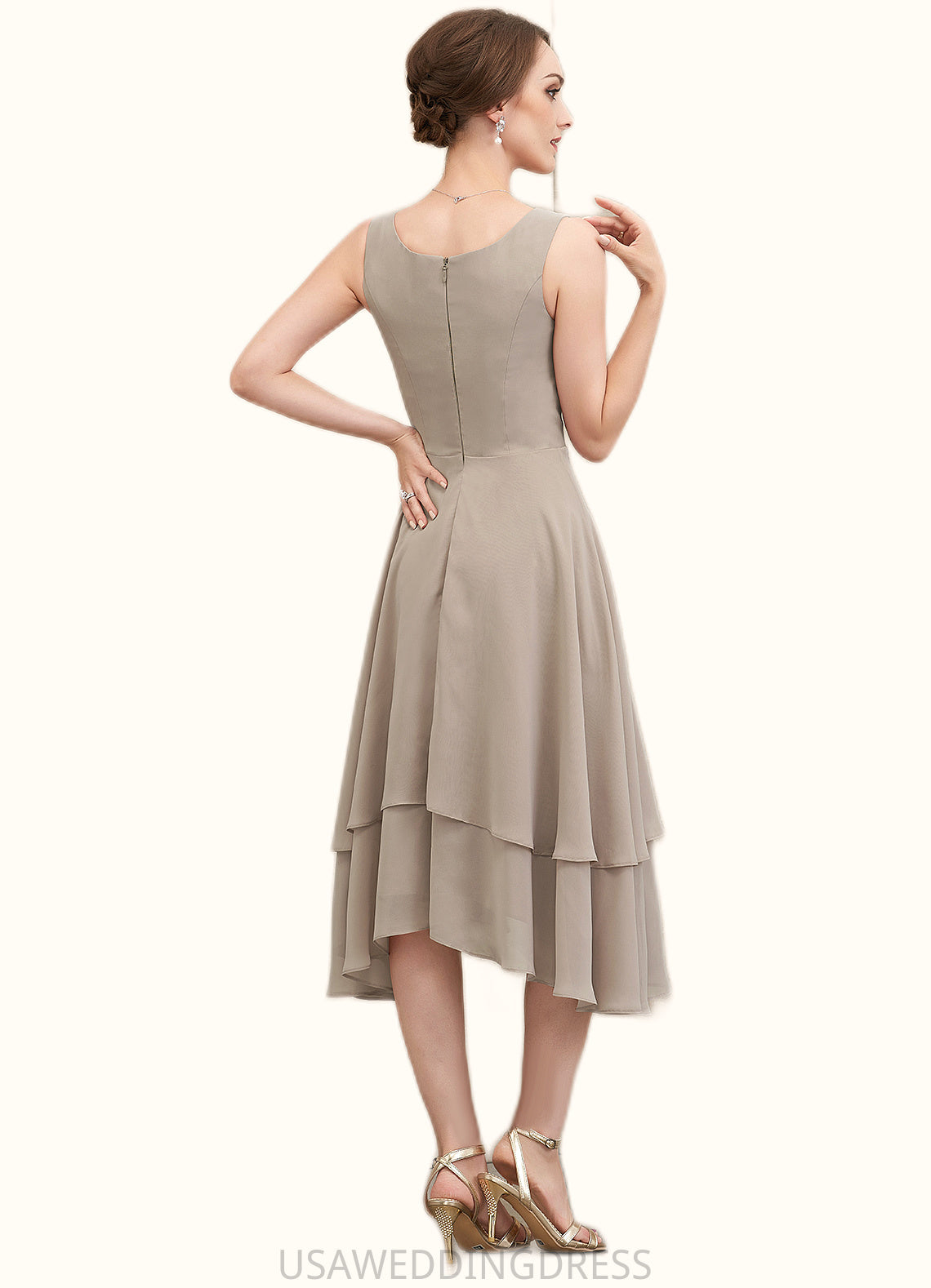 Sanaa A-Line Scoop Neck Asymmetrical Chiffon Mother of the Bride Dress With Beading Sequins DS126P0014866