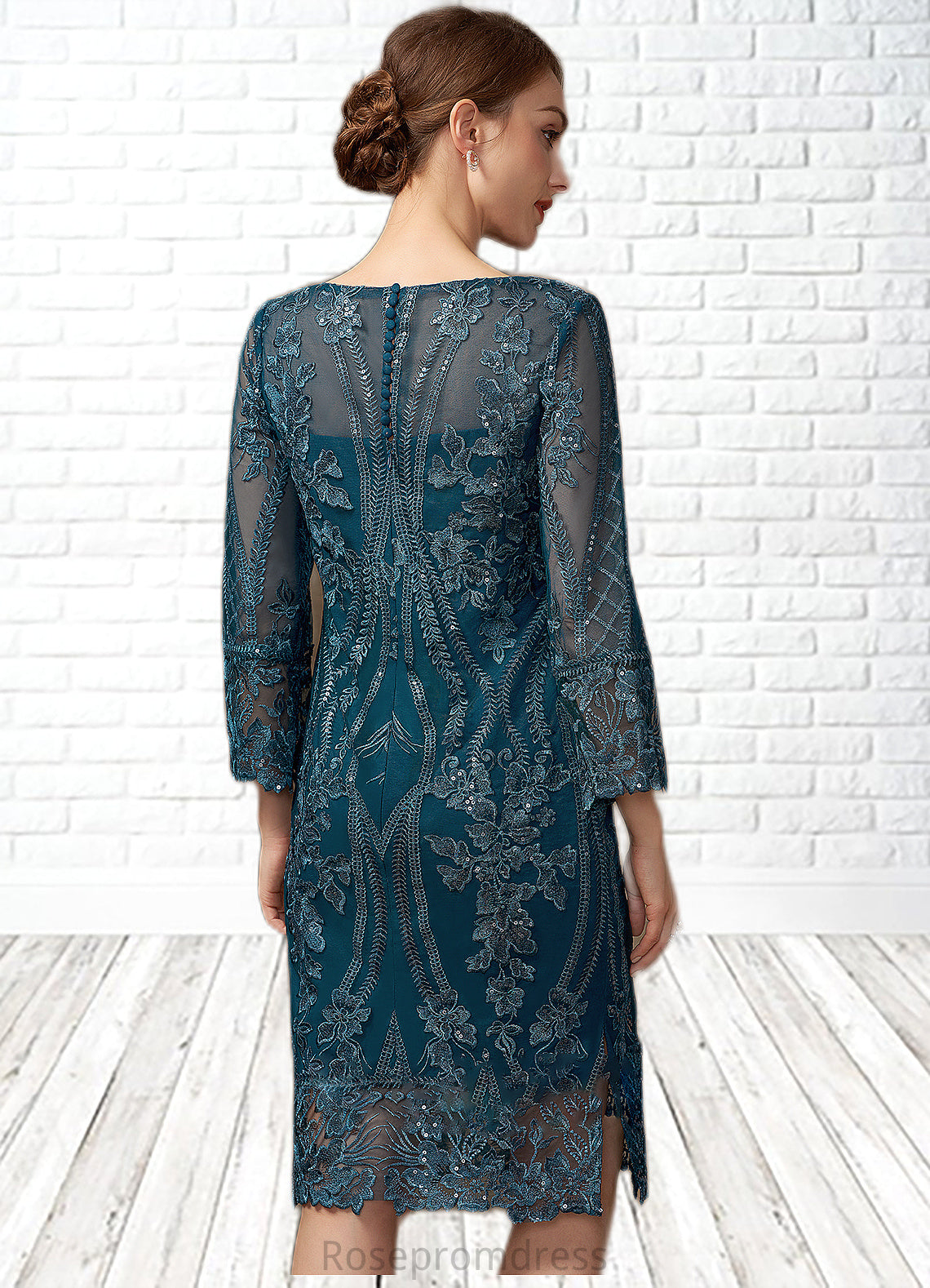 Everleigh Sheath/Column Scoop Neck Knee-Length Lace Mother of the Bride Dress With Sequins SRS126P0014867