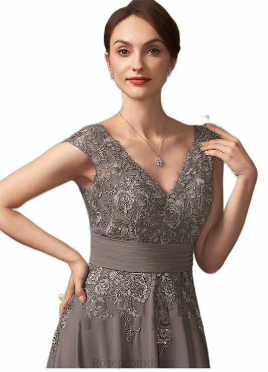 Caitlyn A-Line V-neck Floor-Length Chiffon Lace Mother of the Bride Dress With Ruffle Sequins SRS126P0014870