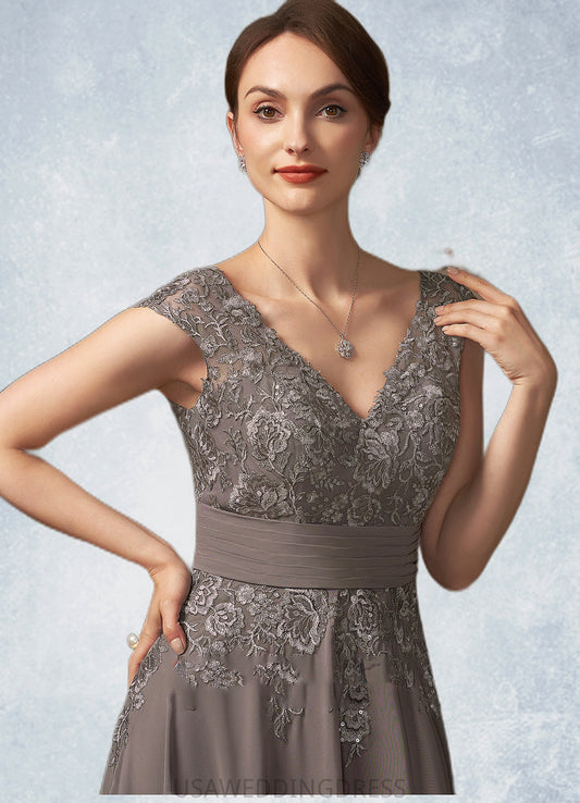 Haley A-Line V-neck Floor-Length Chiffon Lace Mother of the Bride Dress With Ruffle Sequins DS126P0014870