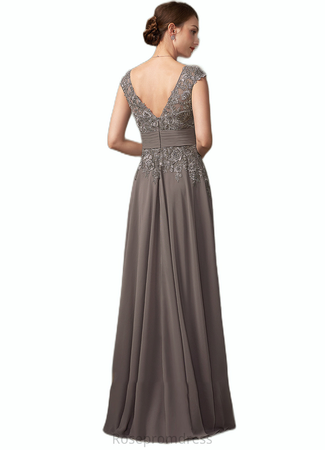 Caitlyn A-Line V-neck Floor-Length Chiffon Lace Mother of the Bride Dress With Ruffle Sequins SRS126P0014870