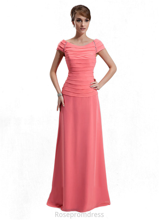 Peyton A-Line Scoop Neck Floor-Length Chiffon Mother of the Bride Dress With Ruffle Beading SRS126P0014872