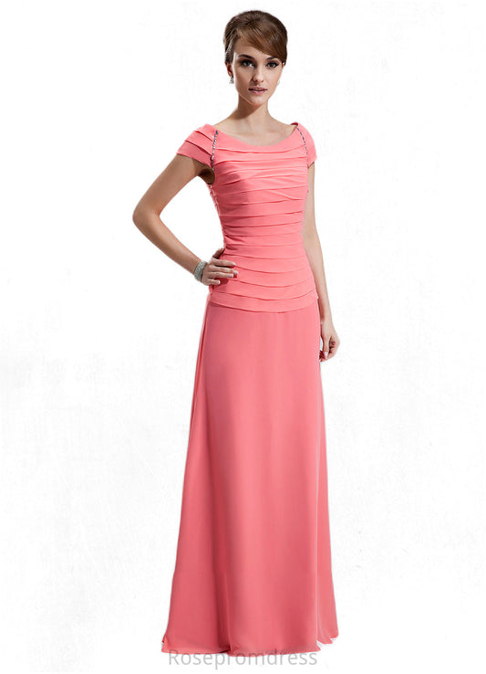 Peyton A-Line Scoop Neck Floor-Length Chiffon Mother of the Bride Dress With Ruffle Beading SRS126P0014872