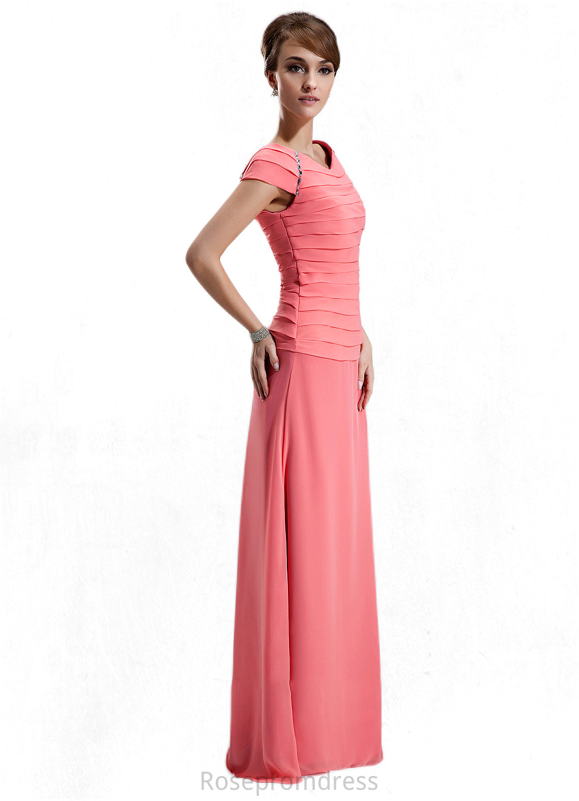 Peyton A-Line Scoop Neck Floor-Length Chiffon Mother of the Bride Dress With Ruffle Beading SRS126P0014872