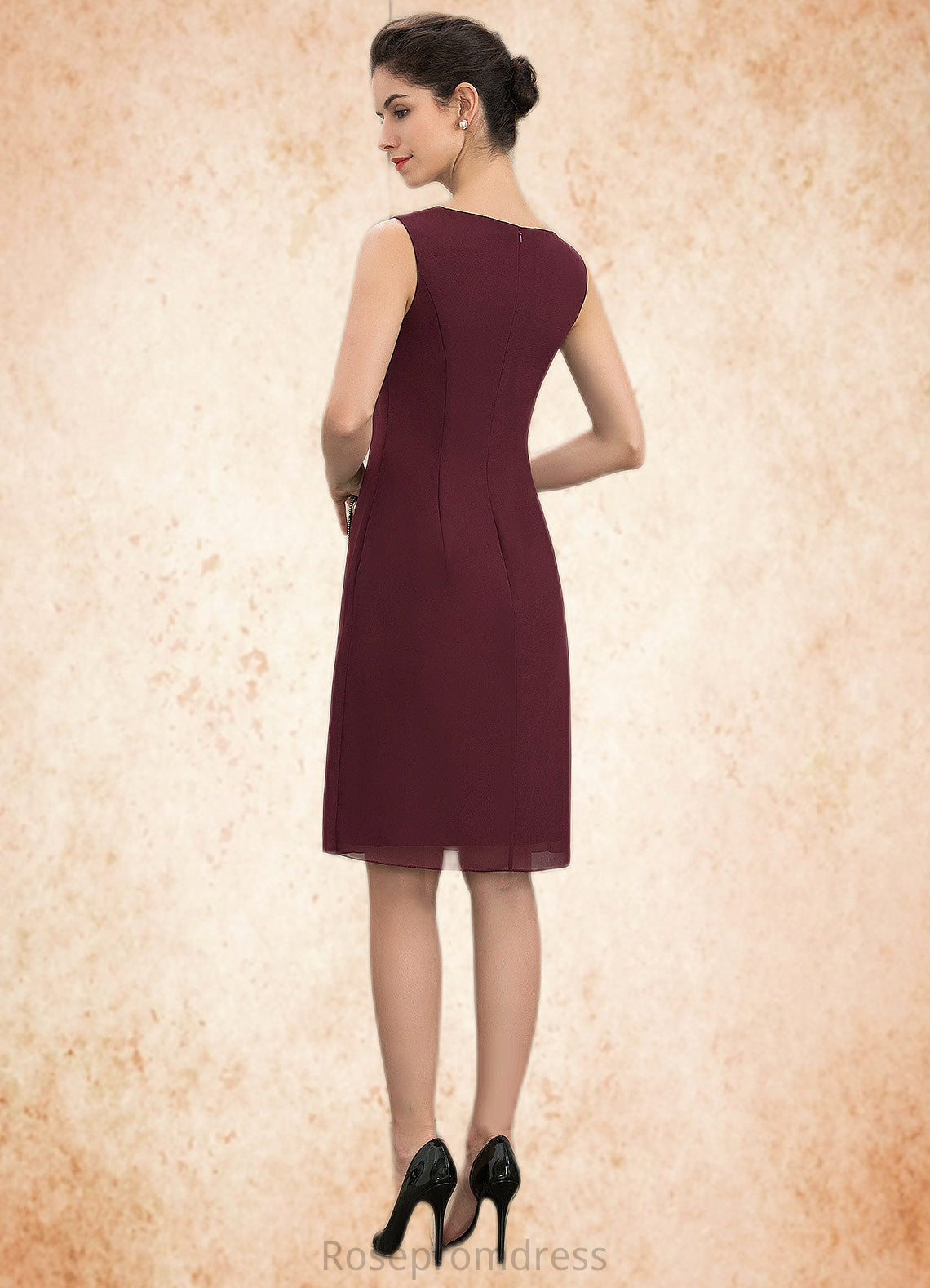 Jacey A-Line Scoop Neck Knee-Length Chiffon Mother of the Bride Dress With Beading SRS126P0014873