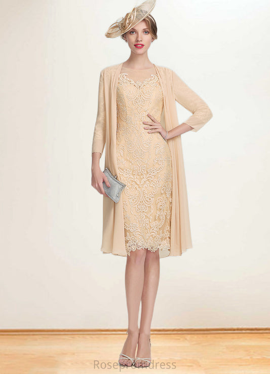 Josephine Sheath/Column Scoop Neck Knee-Length Lace Mother of the Bride Dress With Beading Sequins SRS126P0014874