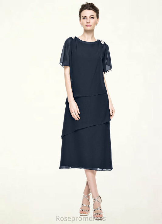 Aliyah A-Line Scoop Neck Tea-Length Chiffon Mother of the Bride Dress With Beading Sequins Cascading Ruffles SRS126P0014875