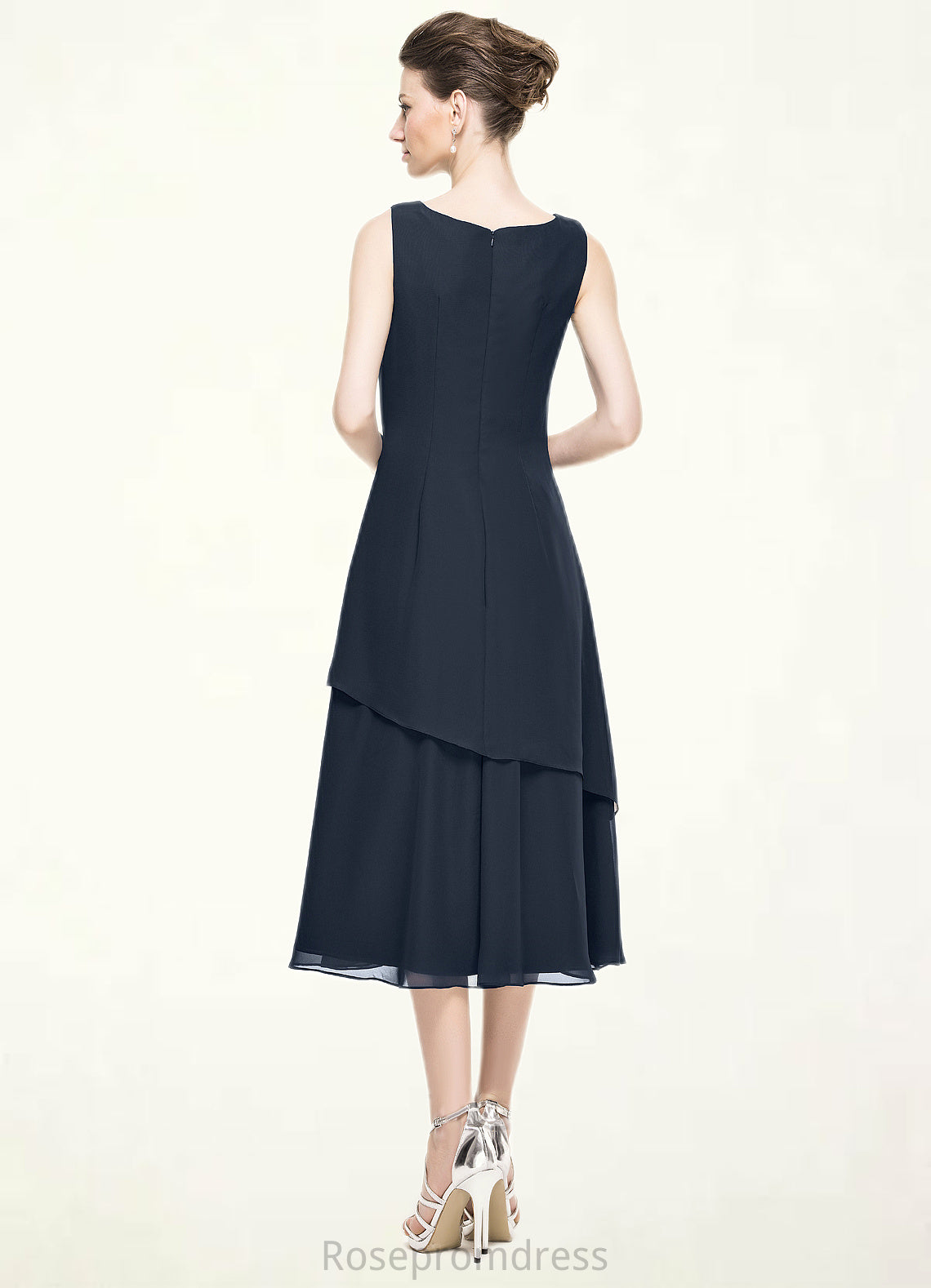 Aliyah A-Line Scoop Neck Tea-Length Chiffon Mother of the Bride Dress With Beading Sequins Cascading Ruffles SRS126P0014875