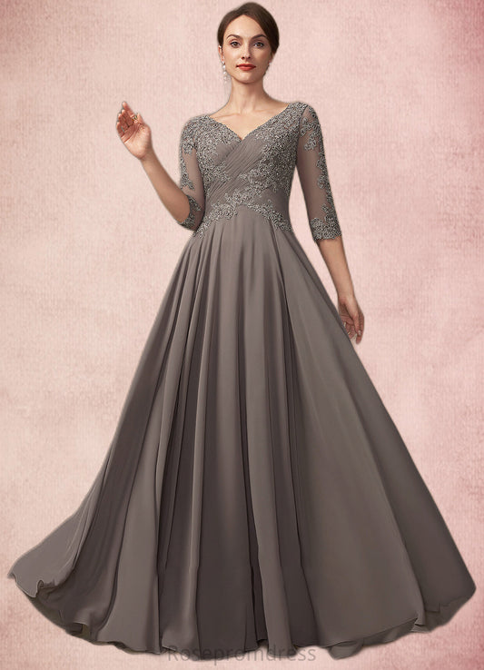 Aurora A-Line V-neck Floor-Length Chiffon Lace Mother of the Bride Dress With Beading Sequins SRS126P0014876