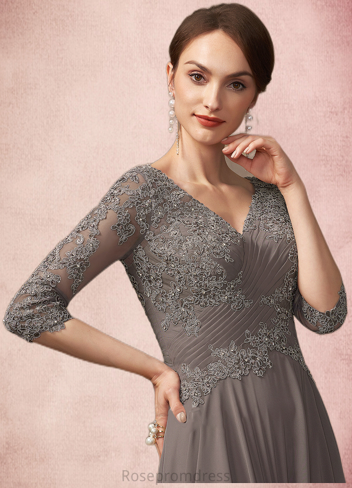 Aurora A-Line V-neck Floor-Length Chiffon Lace Mother of the Bride Dress With Beading Sequins SRS126P0014876
