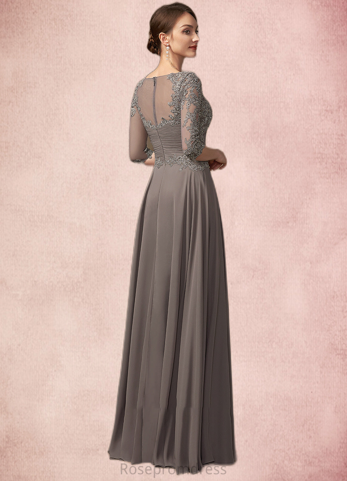 Aurora A-Line V-neck Floor-Length Chiffon Lace Mother of the Bride Dress With Beading Sequins SRS126P0014876