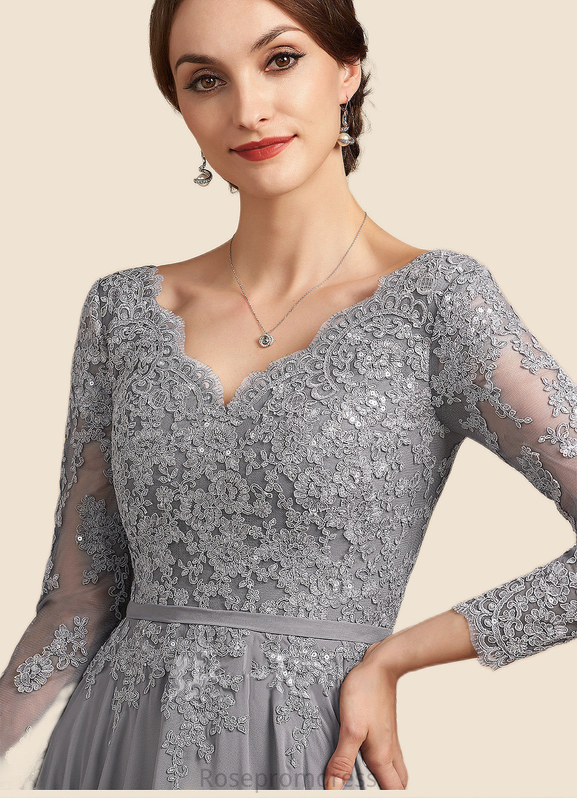 Sydney A-Line V-neck Floor-Length Chiffon Lace Mother of the Bride Dress SRS126P0014881