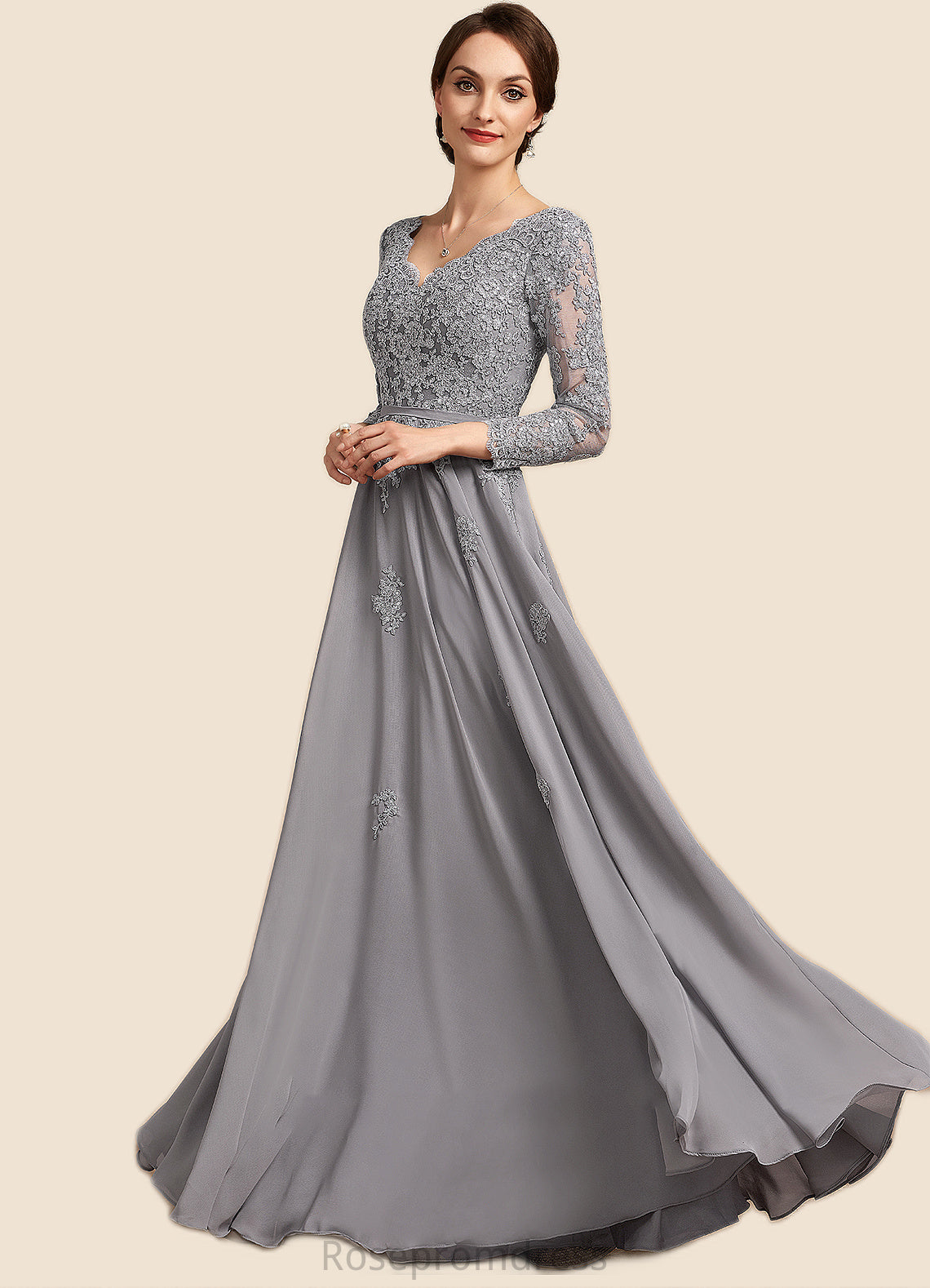 Sydney A-Line V-neck Floor-Length Chiffon Lace Mother of the Bride Dress SRS126P0014881