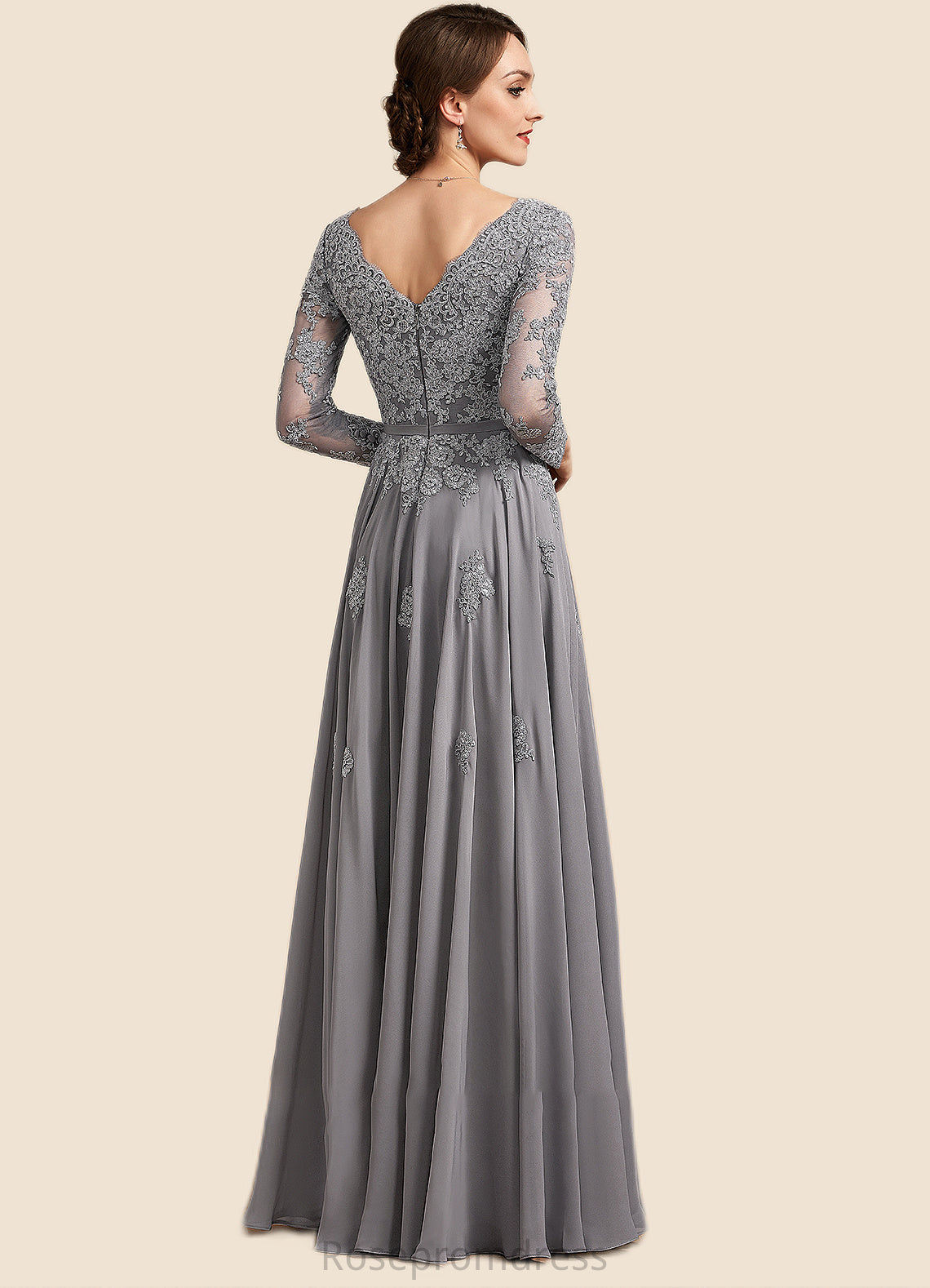 Sydney A-Line V-neck Floor-Length Chiffon Lace Mother of the Bride Dress SRS126P0014881