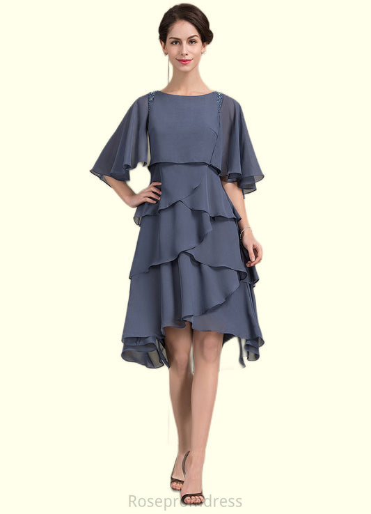 Aiyana A-Line Scoop Neck Asymmetrical Chiffon Mother of the Bride Dress With Beading Sequins Cascading Ruffles SRS126P0014882