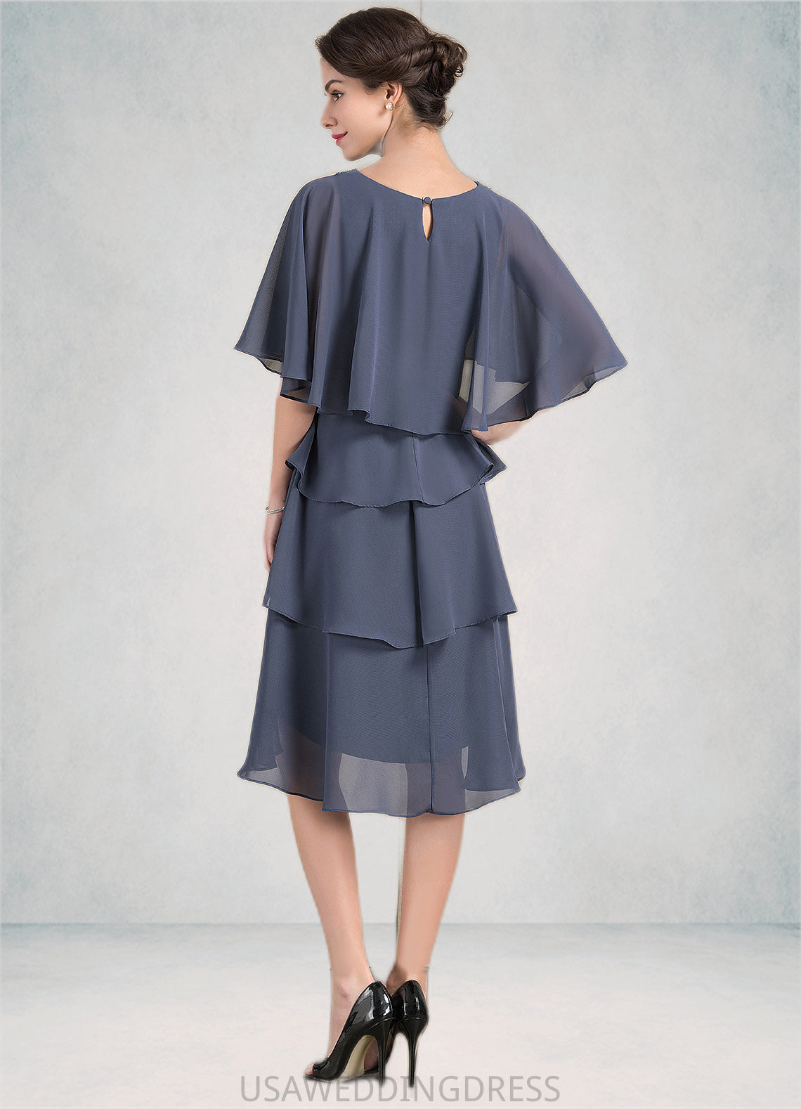 Mikaela A-Line Scoop Neck Asymmetrical Chiffon Mother of the Bride Dress With Beading Sequins Cascading Ruffles DS126P0014882