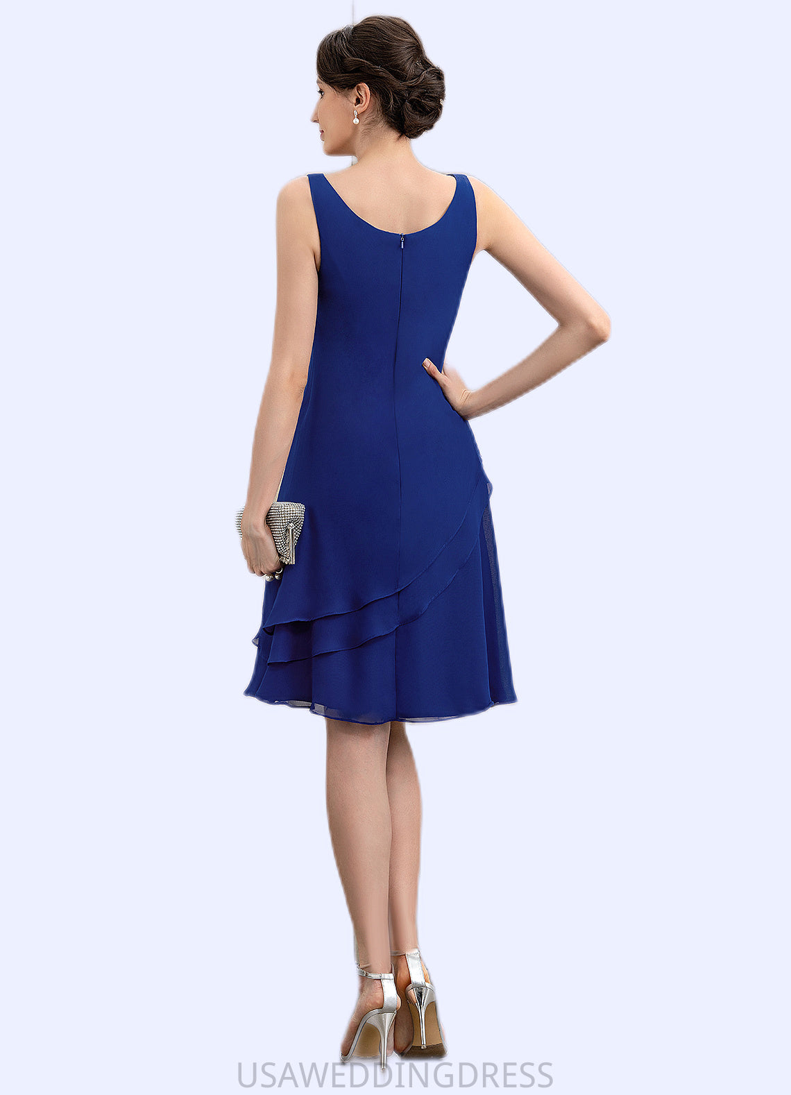 Eva A-Line Scoop Neck Knee-Length Chiffon Mother of the Bride Dress With Cascading Ruffles DS126P0014884