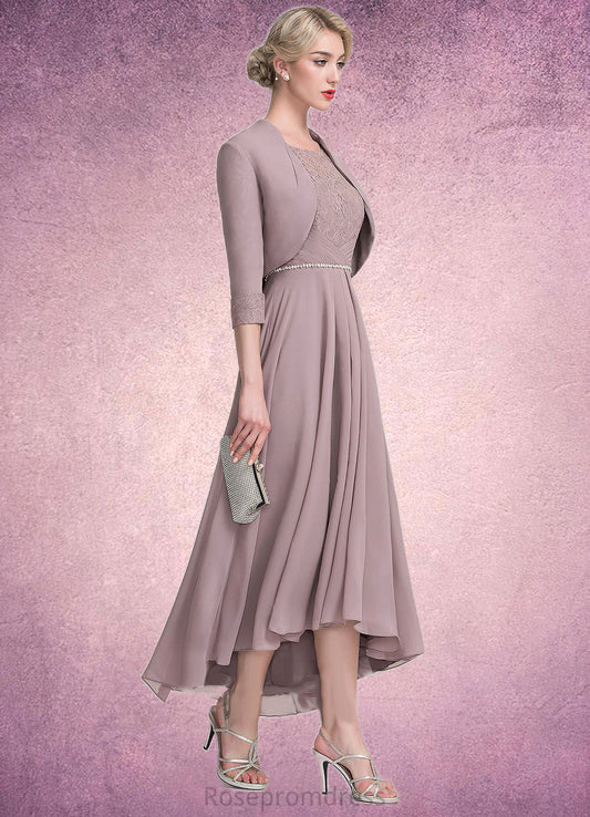 Payten A-Line Scoop Neck Asymmetrical Chiffon Lace Mother of the Bride Dress With Beading SRS126P0014885