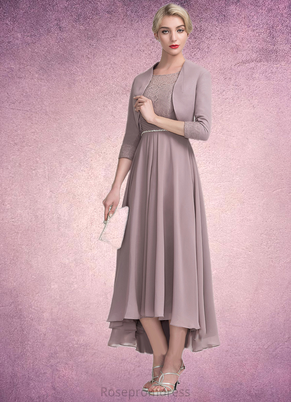 Payten A-Line Scoop Neck Asymmetrical Chiffon Lace Mother of the Bride Dress With Beading SRS126P0014885