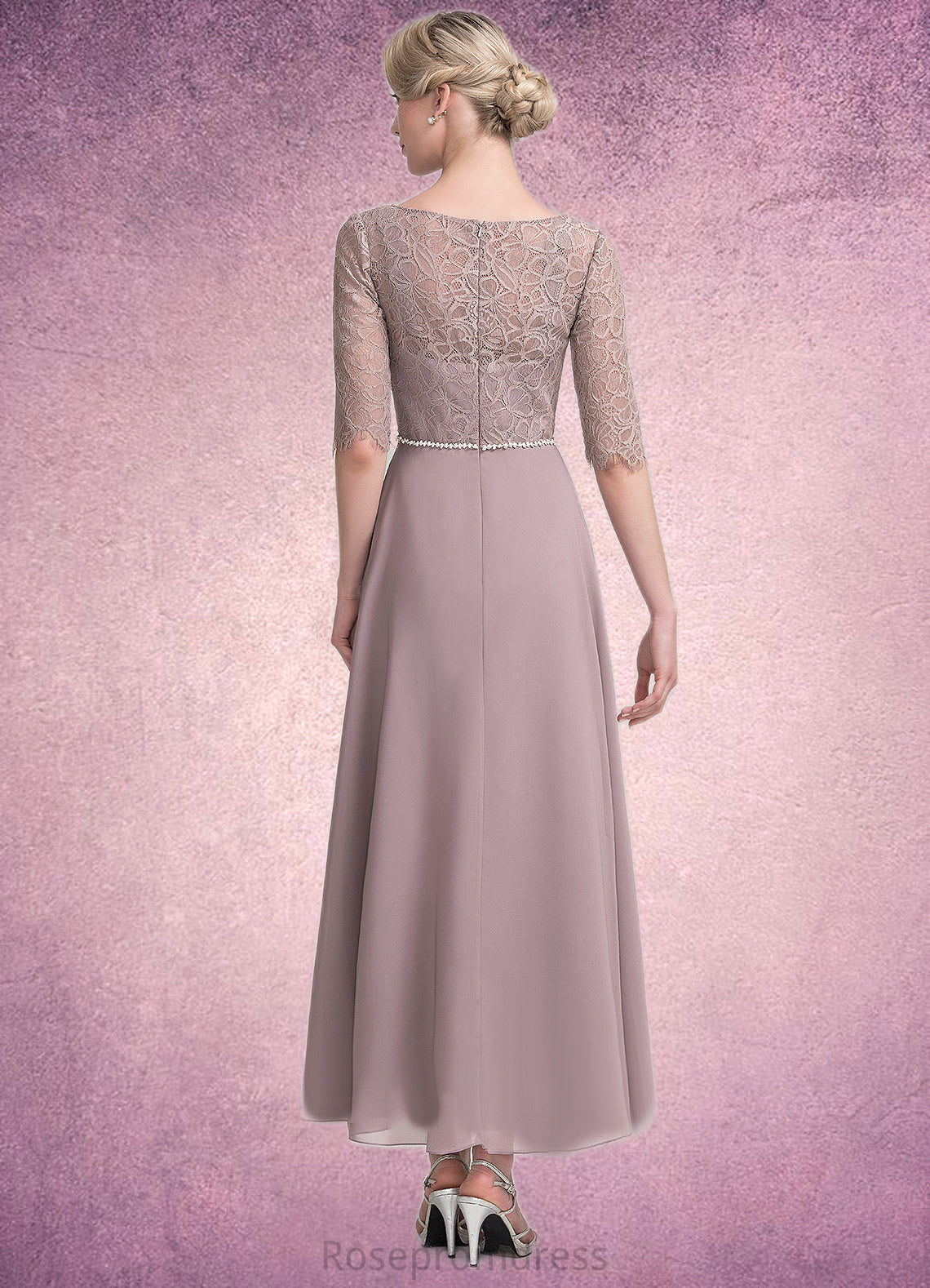 Payten A-Line Scoop Neck Asymmetrical Chiffon Lace Mother of the Bride Dress With Beading SRS126P0014885