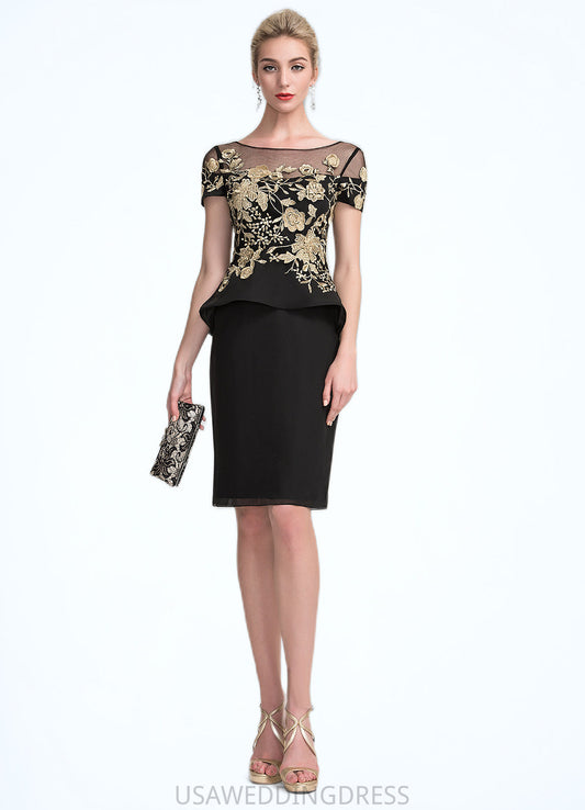 Audrey Sheath/Column Scoop Neck Knee-Length Chiffon Mother of the Bride Dress With Lace Cascading Ruffles DS126P0014887