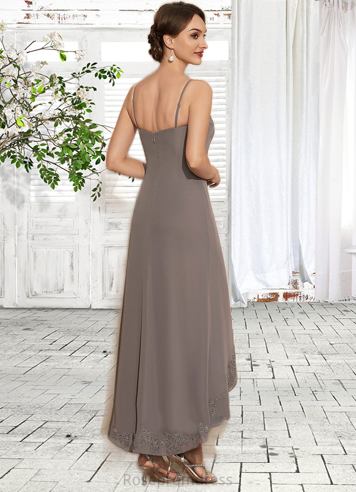 Mavis A-Line Square Neckline Asymmetrical Chiffon Mother of the Bride Dress With Appliques Lace Sequins SRS126P0014888