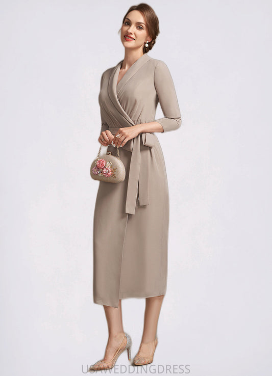 Ivy Sheath/Column V-neck Tea-Length Chiffon Mother of the Bride Dress With Bow(s) DS126P0014891