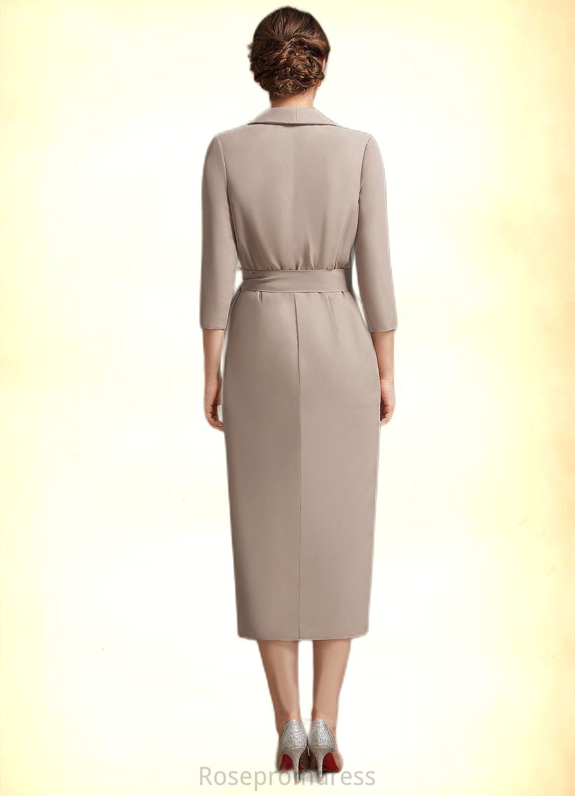 Lia Sheath/Column V-neck Tea-Length Chiffon Mother of the Bride Dress With Bow(s) SRS126P0014891