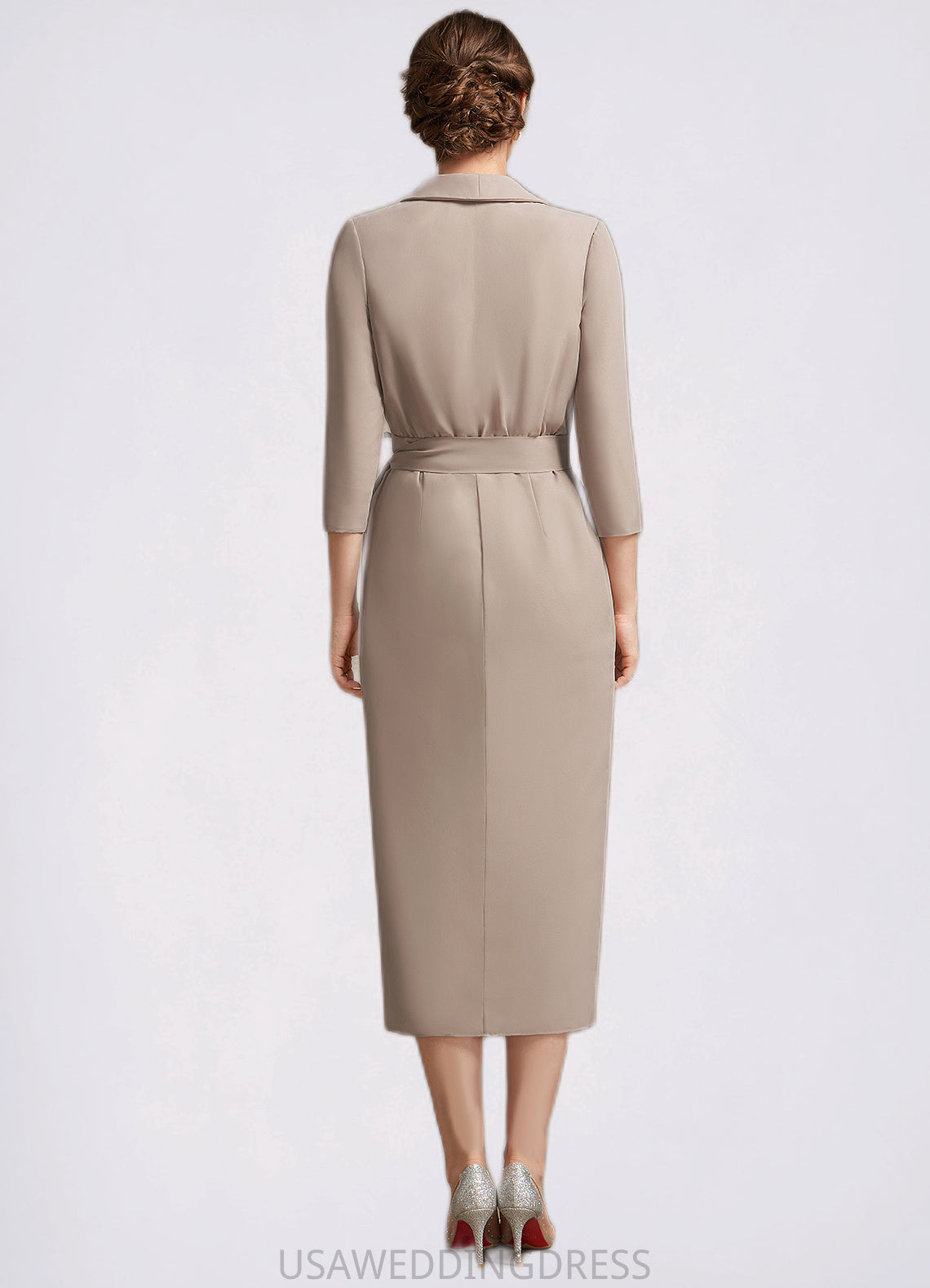 Ivy Sheath/Column V-neck Tea-Length Chiffon Mother of the Bride Dress With Bow(s) DS126P0014891