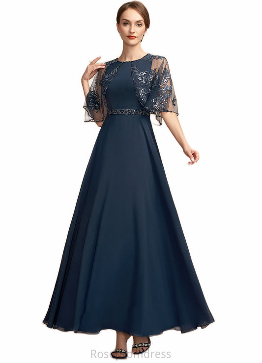 Karina A-Line Scoop Neck Ankle-Length Chiffon Lace Mother of the Bride Dress With Beading Sequins SRS126P0014892