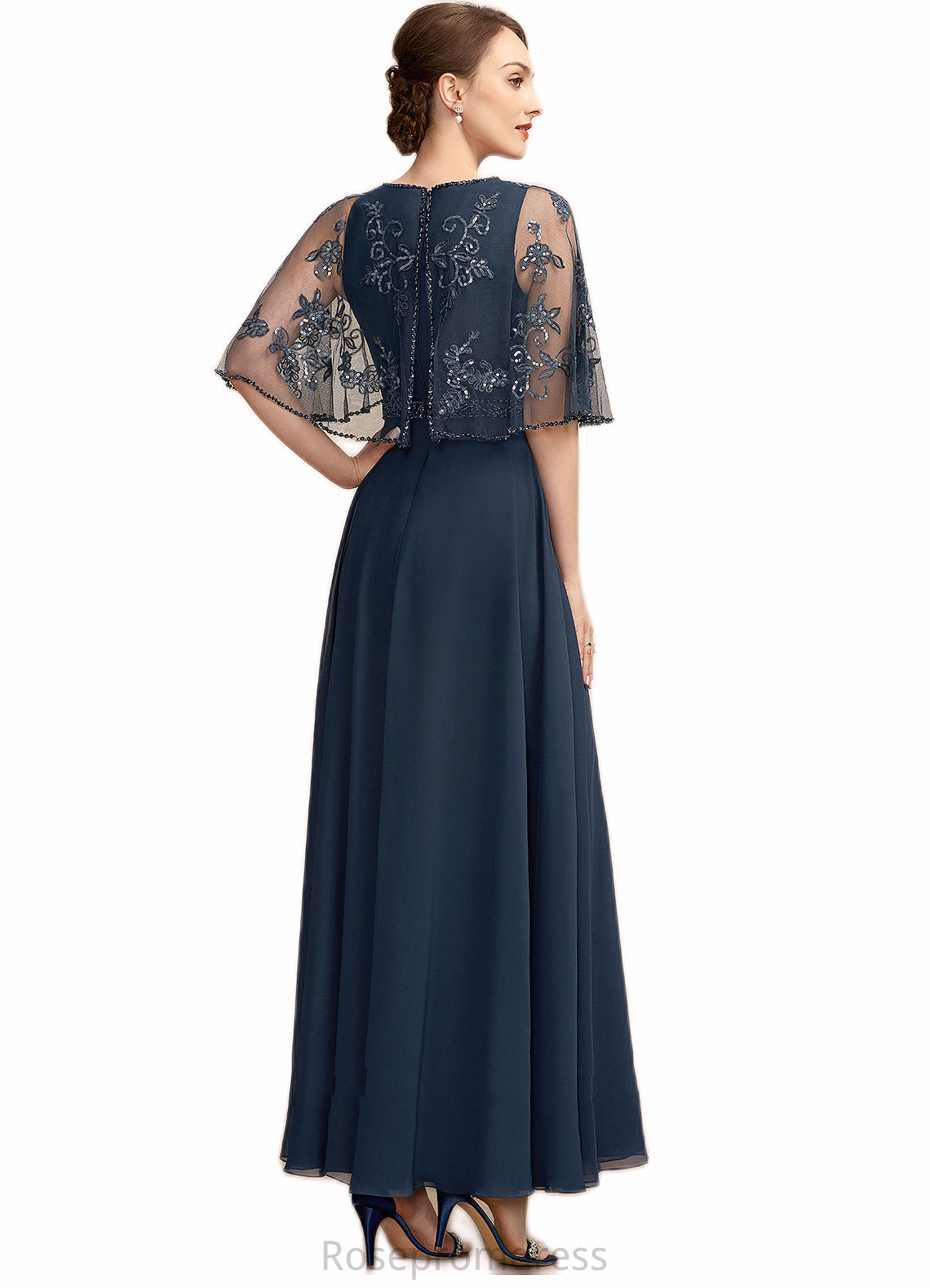 Karina A-Line Scoop Neck Ankle-Length Chiffon Lace Mother of the Bride Dress With Beading Sequins SRS126P0014892