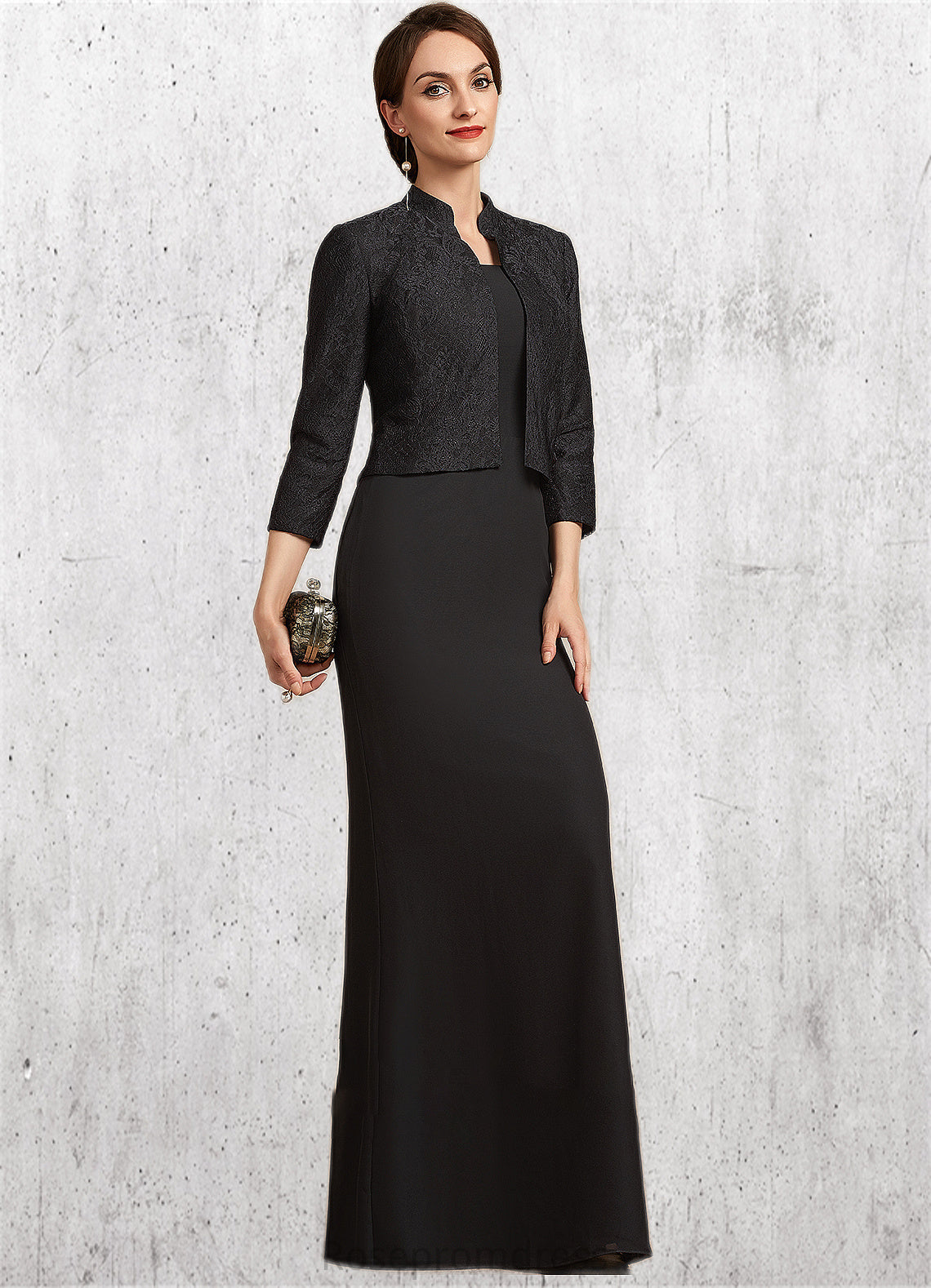Maci Sheath/Column Square Neckline Floor-Length Chiffon Mother of the Bride Dress SRS126P0014893