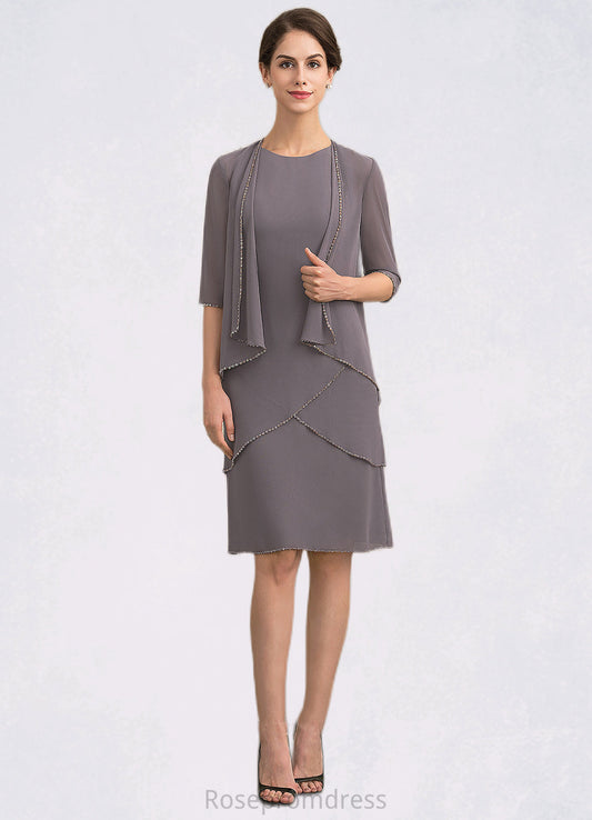 Hannah A-Line Scoop Neck Knee-Length Chiffon Mother of the Bride Dress With Sequins SRS126P0014894