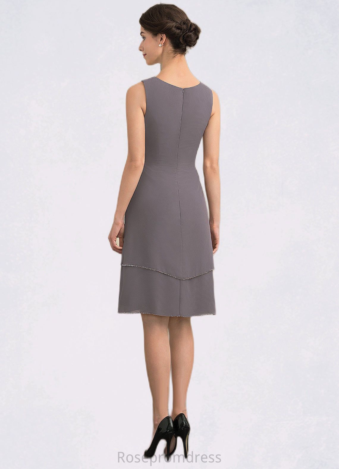 Hannah A-Line Scoop Neck Knee-Length Chiffon Mother of the Bride Dress With Sequins SRS126P0014894