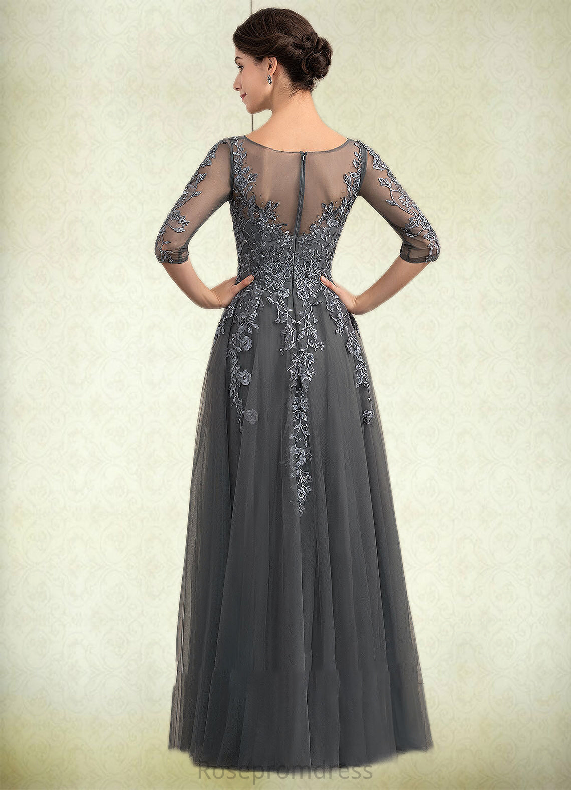 Malia A-Line V-neck Floor-Length Tulle Lace Mother of the Bride Dress With Beading Sequins SRS126P0014895