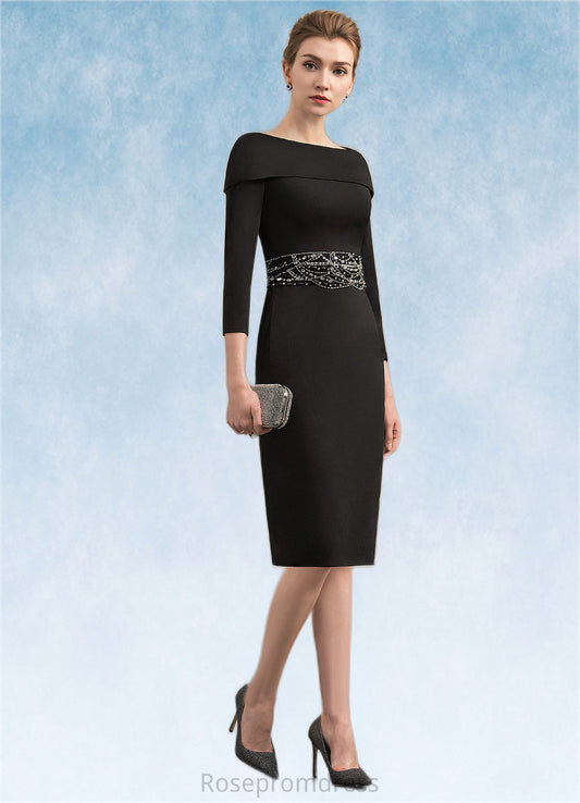 Gretchen Sheath/Column Off-the-Shoulder Knee-Length Jersey Mother of the Bride Dress With Beading Sequins SRS126P0014897