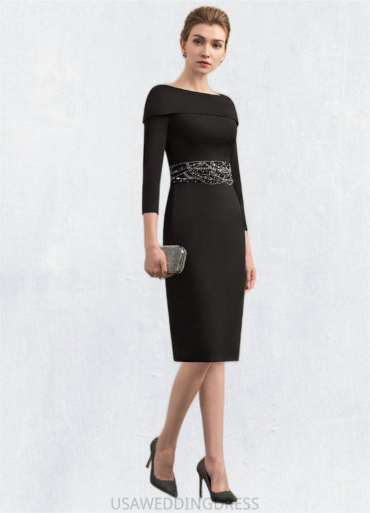 Paisley Sheath/Column Off-the-Shoulder Knee-Length Jersey Mother of the Bride Dress With Beading Sequins DS126P0014897