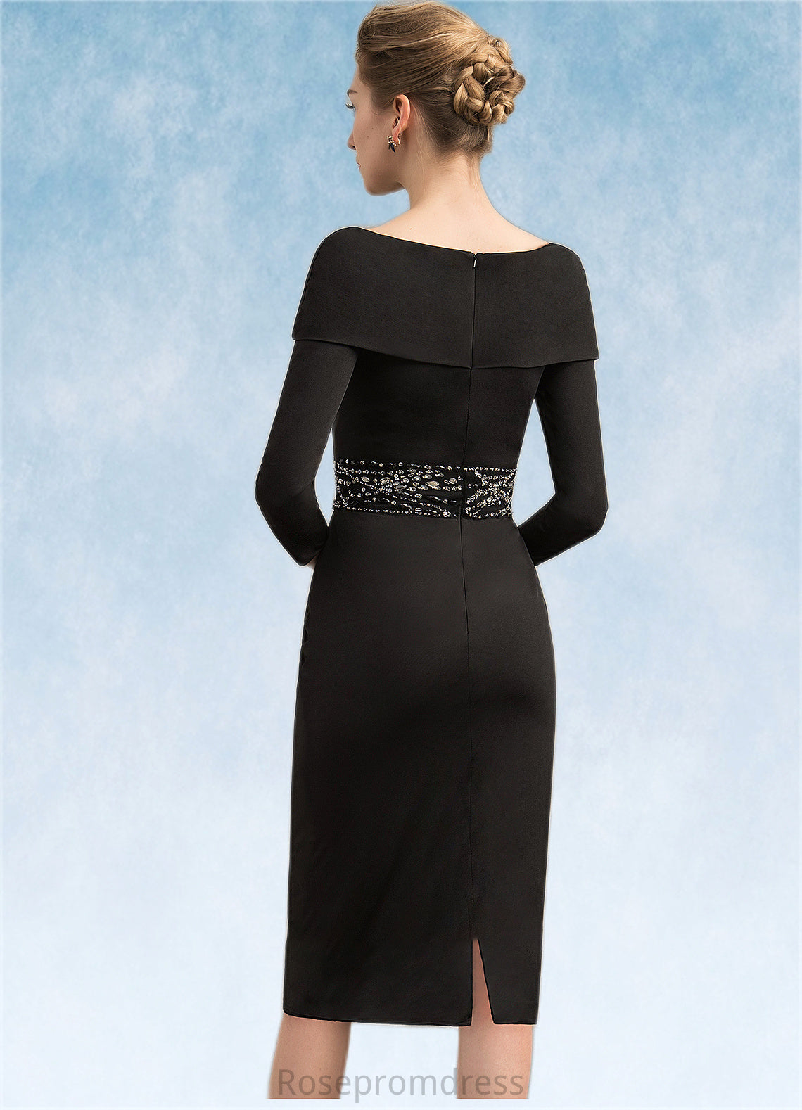 Gretchen Sheath/Column Off-the-Shoulder Knee-Length Jersey Mother of the Bride Dress With Beading Sequins SRS126P0014897