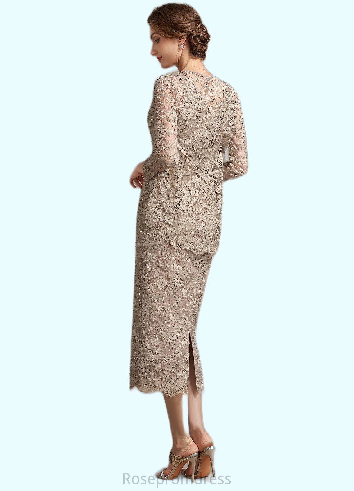 Tania Sheath/Column Scoop Neck Tea-Length Lace Mother of the Bride Dress With Sequins SRS126P0014898