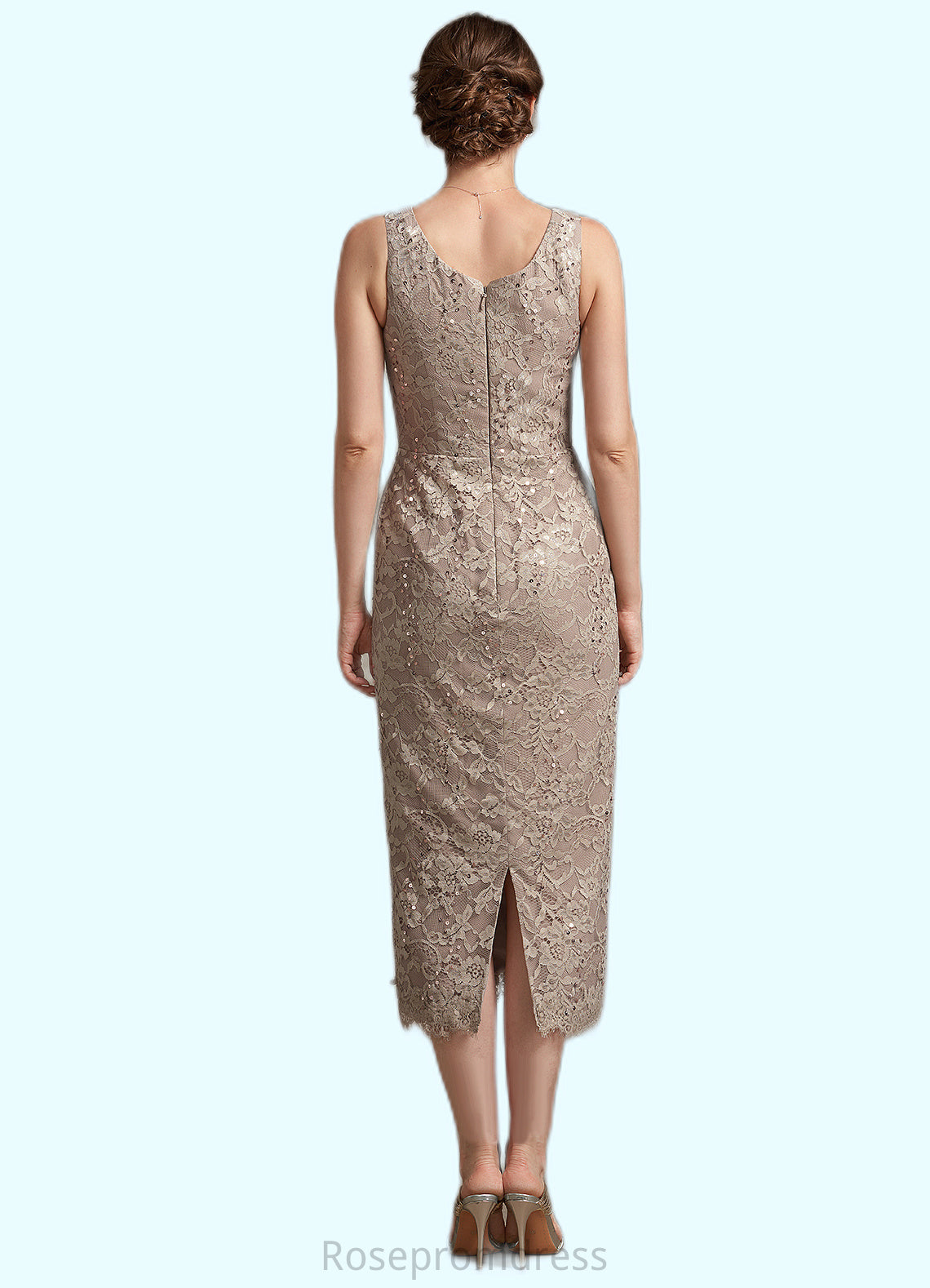 Tania Sheath/Column Scoop Neck Tea-Length Lace Mother of the Bride Dress With Sequins SRS126P0014898