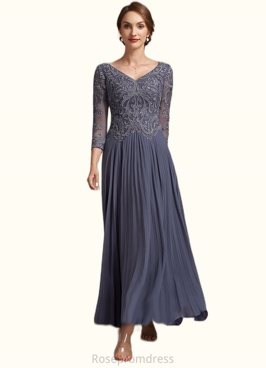 Skyler A-Line V-neck Ankle-Length Chiffon Lace Mother of the Bride Dress SRS126P0014899