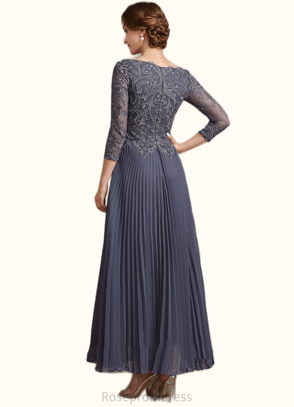 Skyler A-Line V-neck Ankle-Length Chiffon Lace Mother of the Bride Dress SRS126P0014899