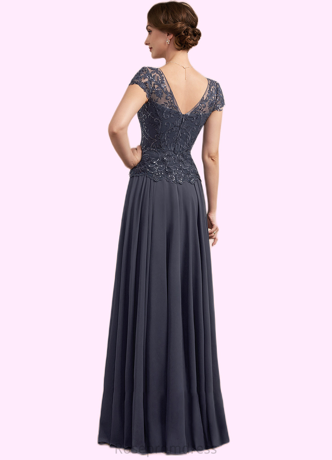 Elvira A-Line V-neck Floor-Length Chiffon Lace Mother of the Bride Dress With Sequins SRS126P0014901