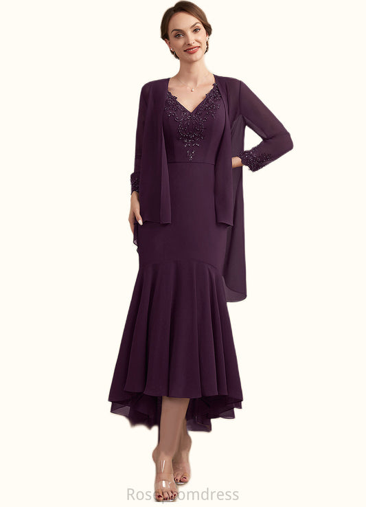 Quinn Trumpet/Mermaid V-neck Asymmetrical Chiffon Mother of the Bride Dress With Lace Beading Sequins SRS126P0014902