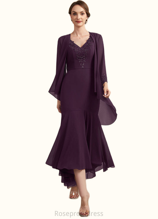Quinn Trumpet/Mermaid V-neck Asymmetrical Chiffon Mother of the Bride Dress With Lace Beading Sequins SRS126P0014902