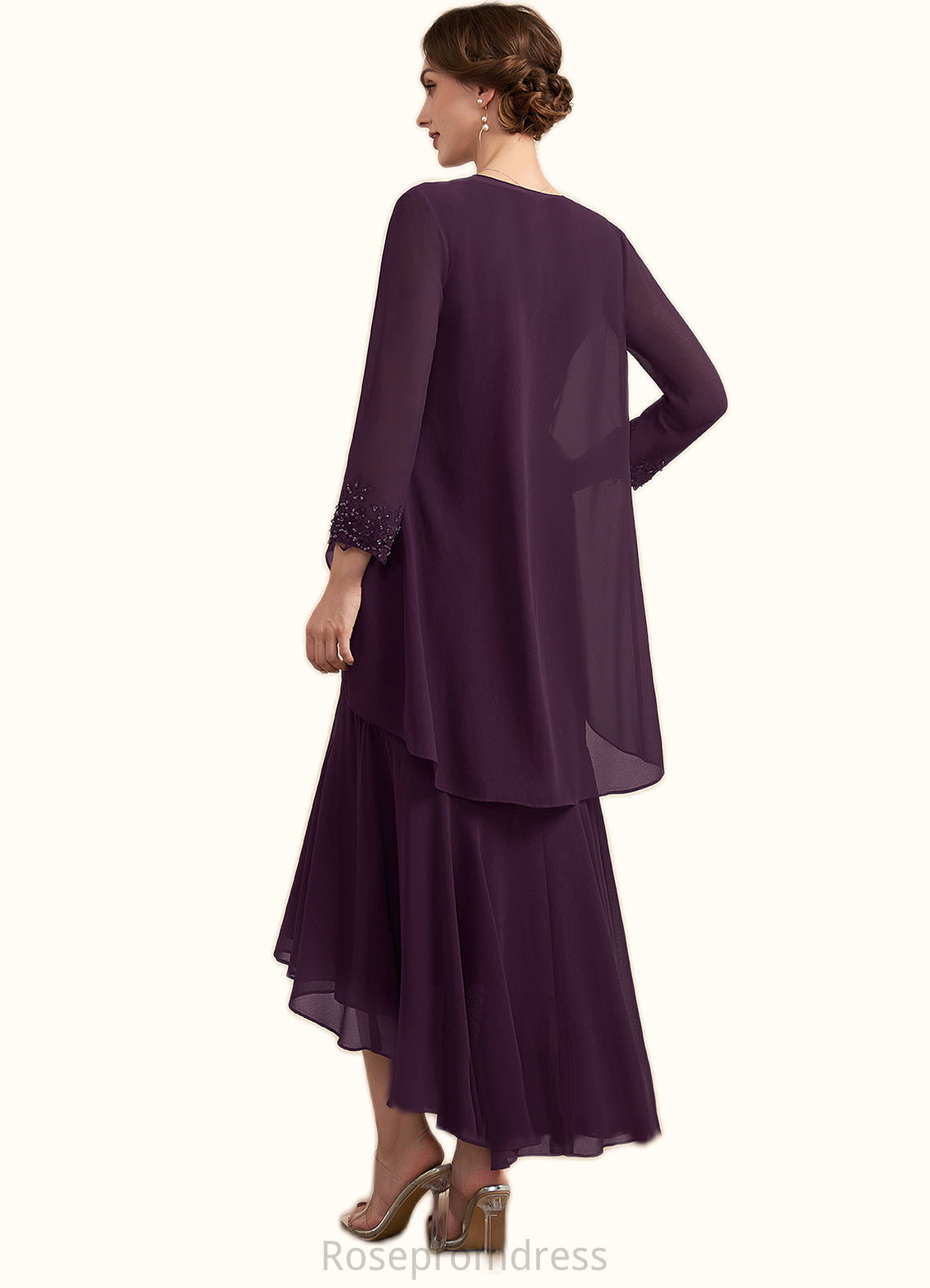 Quinn Trumpet/Mermaid V-neck Asymmetrical Chiffon Mother of the Bride Dress With Lace Beading Sequins SRS126P0014902