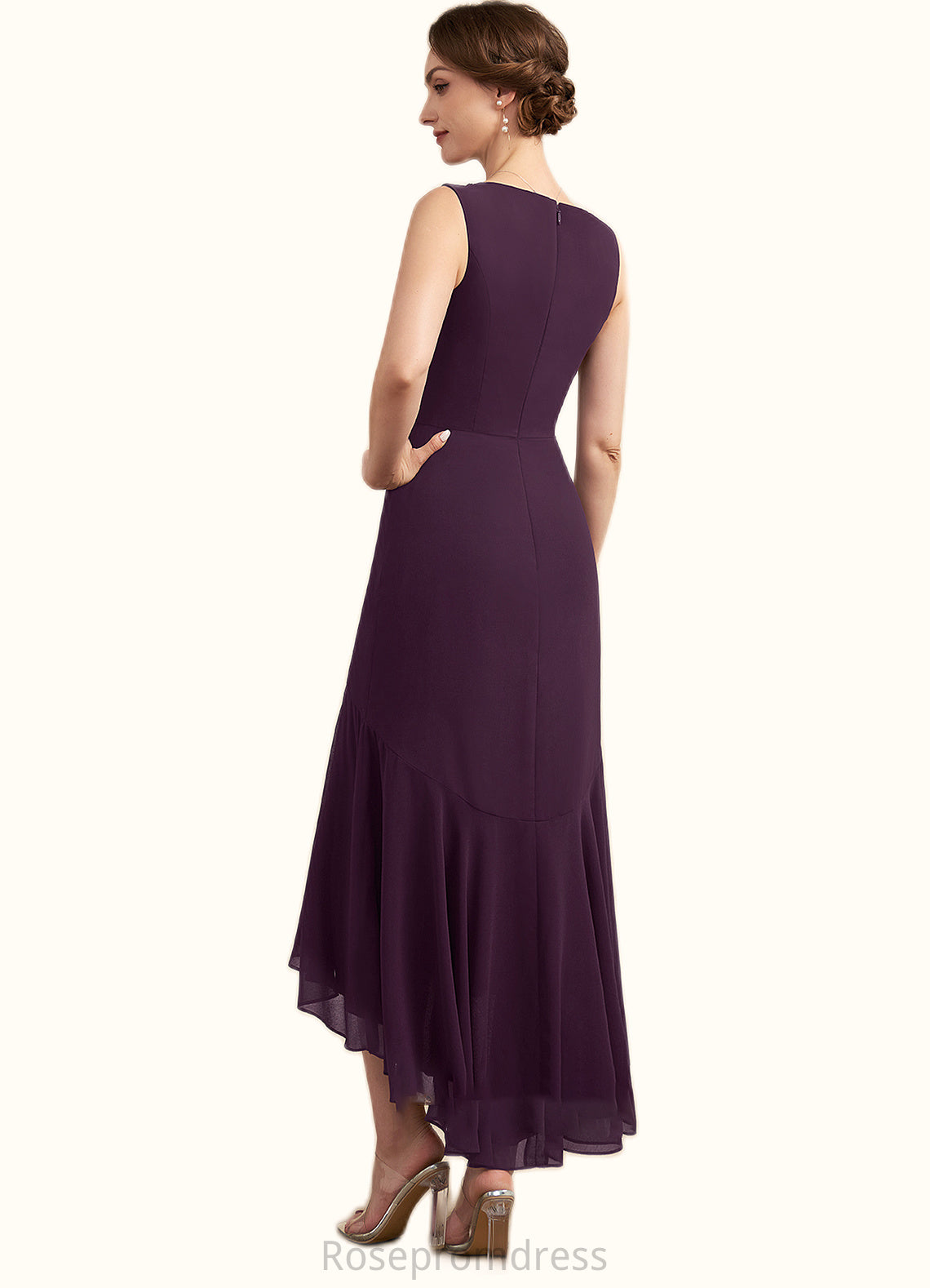 Quinn Trumpet/Mermaid V-neck Asymmetrical Chiffon Mother of the Bride Dress With Lace Beading Sequins SRS126P0014902